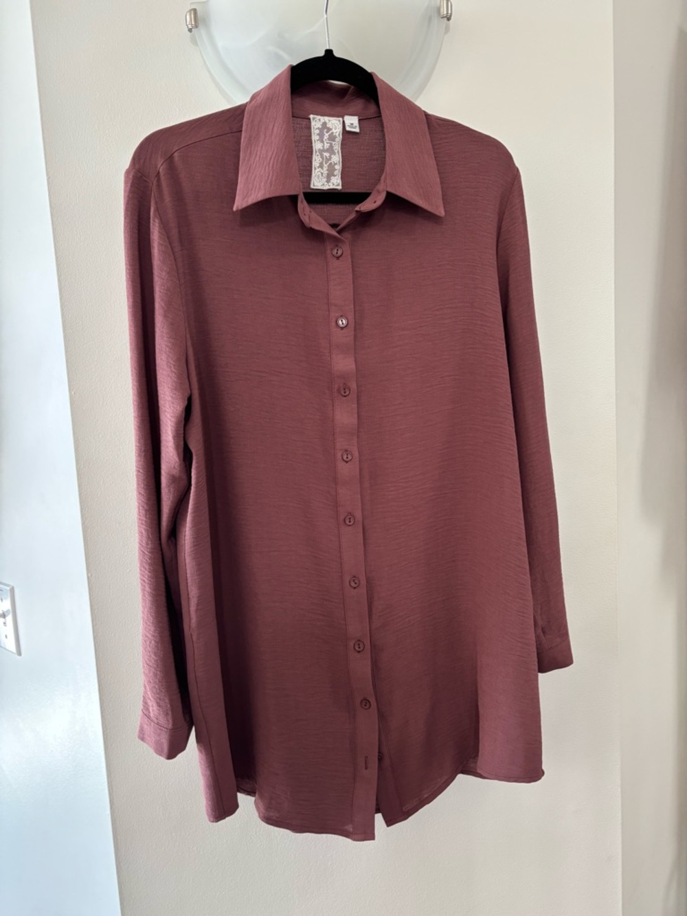 Ladies tunic length Long Sleeve Button-Up Shirt - Dusty Rose